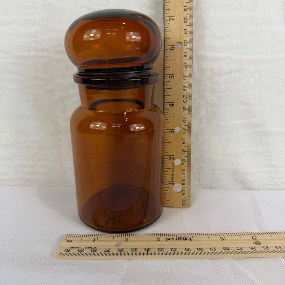 Vintage Brown Apothecary Glass Jar Bubble Lid Canister 7 1/4" Belgium